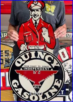 Antique Vintage Old Style Sign Quincy Gasoline 33x18 NOT Porcelain Made in USA