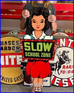 Antique Vintage Old Style Sign School Zone 47x20 NOT Porcelain Made in USA