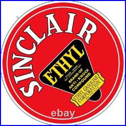 Antique Vintage Old Style Sinclair Ethyl Gas Oil 30 Round Sign