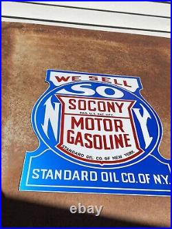 Antique Vintage Old Style Socony Standard Oil Reflective Sign