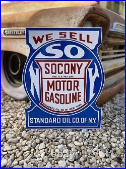 Antique Vintage Old Style Socony Standard Oil Reflective Sign