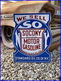 Antique Vintage Old Style Socony Standard Oil Reflective Sign