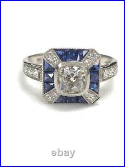 Antique/ Vintage Style 18k Old European Cut Diamond & Blue Sapphire Ring