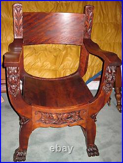 Antique Wood Barrel Style Captains Chair Carved Old Man Winter Lion & Claw Feet