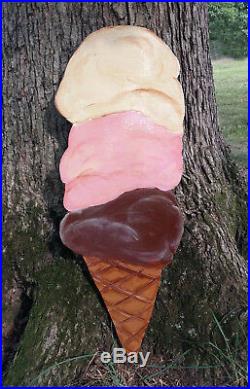 Antique style Vintage Ice Cream Cone Sign Old Fashioned road side three dip ad