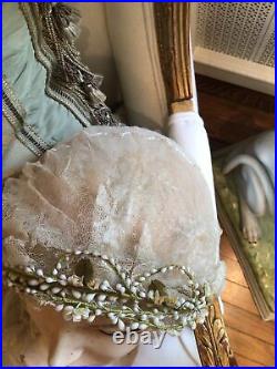 Antique vtg old wedding net lace wedding veil flowers bonnet victorian style