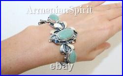 Armenian Spirit Silver 925 women cuff bracelet big green jade vintage old style