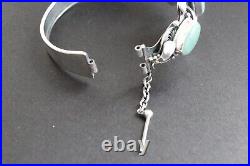 Armenian Spirit Silver 925 women cuff bracelet big green jade vintage old style