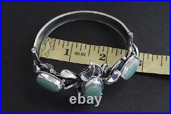 Armenian Spirit Silver 925 women cuff bracelet big green jade vintage old style