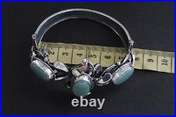 Armenian Spirit Silver 925 women cuff bracelet big green jade vintage old style