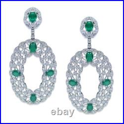 Art Deco Old Vintage Style Forest Green Emerald & Old CZ 11.30TCW Fine Earrings