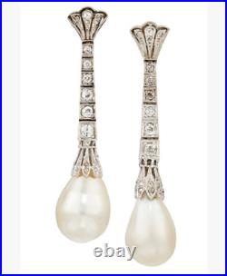 Art Deco Vintage Style Pearl & Cubic Zirconia Old Fashion Earrings In 935 Silver