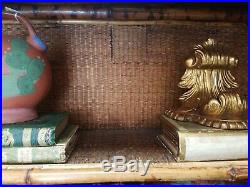 Authentic Old Vintage Bamboo 3 shelf Bookshelf withJapanese Lacquer style top