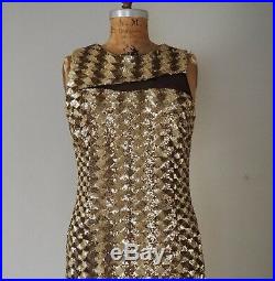BADGLEY MISCHKA Gold Sequin Cocktail Dress Retro Vintage Old Hollywood Style