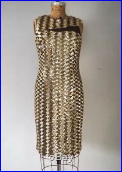 BADGLEY MISCHKA Gold Sequin Cocktail Dress Retro Vintage Old Hollywood Style