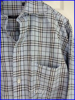 BURBERRY LONDON Men's L Shirt NOVA Check Cotton LONG Sleeve Blue Plaid Button Up