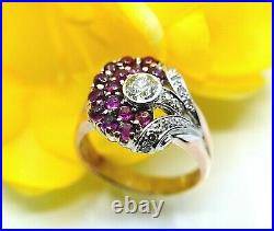 Beautiful 14kt Two Tone Gold Antique Style Old Cut Diamond and Ruby ring