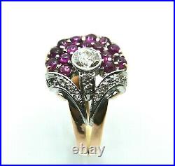 Beautiful 14kt Two Tone Gold Antique Style Old Cut Diamond and Ruby ring
