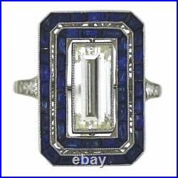 Beautiful Dark Blue Sapphire With Old European Cut CZ Vintage Style Women's Ring