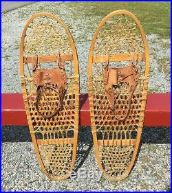 Beautiful Vintage SNOWSHOES BEAR PAW 36x12 OLD STYLE LEATHER BINDINGS Snow Shoes