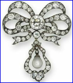 Belle Epoque Brooch Vintage Style 925 Sterling Silver Old European Cut Pearl Bow