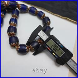 Big size Vintage Venetian Style Old Blue Chevron Glass Beads Long Strand Ch-2