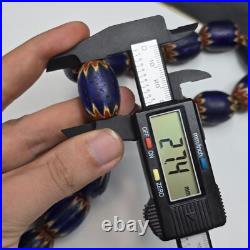 Big size Vintage Venetian Style Old Blue Chevron Glass Beads Long Strand Ch-2