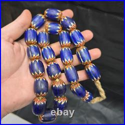 Big size Vintage Venetian Style Old Blue Chevron Glass Beads Long Strand Ch-2
