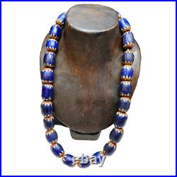 Big size Vintage Venetian Style Old Blue Chevron Glass Beads Long Strand Ch-3 Big size Vintage Venetian Style Old Blue Chevron Glass Beads Long Strand Ch-3