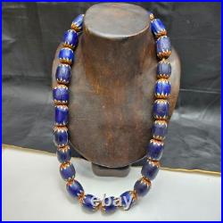 Big size Vintage Venetian Style Old Blue Chevron Glass Beads Long Strand Ch-3 Big size Vintage Venetian Style Old Blue Chevron Glass Beads Long Strand Ch-3
