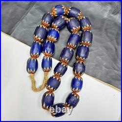 Big size Vintage Venetian Style Old Blue Chevron Glass Beads Long Strand Ch-3 Big size Vintage Venetian Style Old Blue Chevron Glass Beads Long Strand Ch-3