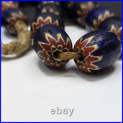 Big size Vintage Venetian Style Old Blue Chevron Glass Beads Long Strand Ch-3 Big size Vintage Venetian Style Old Blue Chevron Glass Beads Long Strand Ch-3