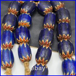 Big size Vintage Venetian Style Old Blue Chevron Glass Beads Long Strand Ch-3 Big size Vintage Venetian Style Old Blue Chevron Glass Beads Long Strand Ch-3
