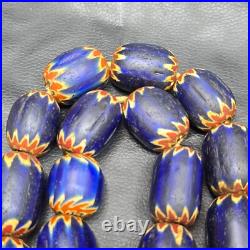 Big size Vintage Venetian Style Old Blue Chevron Glass Beads Long Strand Ch-3 Big size Vintage Venetian Style Old Blue Chevron Glass Beads Long Strand Ch-3