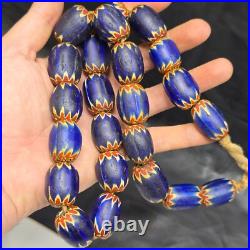Big size Vintage Venetian Style Old Blue Chevron Glass Beads Long Strand Ch-3 Big size Vintage Venetian Style Old Blue Chevron Glass Beads Long Strand Ch-3