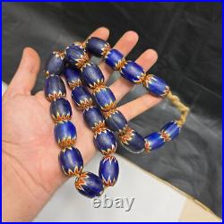 Big size Vintage Venetian Style Old Blue Chevron Glass Beads Long Strand Ch-3 Big size Vintage Venetian Style Old Blue Chevron Glass Beads Long Strand Ch-3