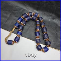 Big size Vintage Venetian Style Old Blue Chevron Glass Beads Long Strand Ch-3 Big size Vintage Venetian Style Old Blue Chevron Glass Beads Long Strand Ch-3
