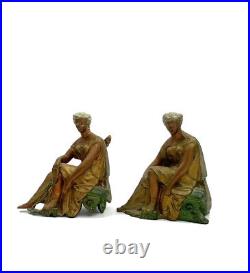 Bookends Greek Lady Metal Pair Figurine Old World Style Beautiful Vintage Decor