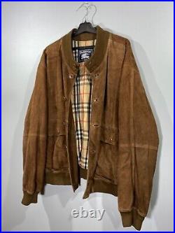 Burberry Vintage Mens Old Money Style Brown Suede Leather Jacket Size XL
