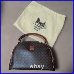 CELINE Macadam Half Moon Vintage Leather Handbag Brown Old Style Authentic A1336