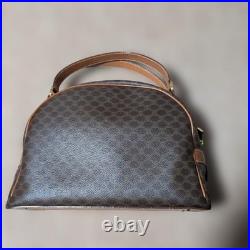 CELINE Macadam Half Moon Vintage Leather Handbag Brown Old Style Authentic A1336 CELINE Macadam Half Moon Vintage Leather Handbag Brown Old Style Authentic A1336
