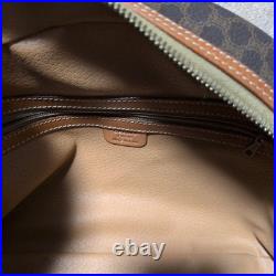 CELINE Macadam Half Moon Vintage Leather Handbag Brown Old Style Authentic A1336