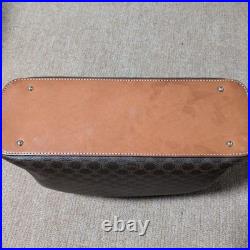 CELINE Macadam Half Moon Vintage Leather Handbag Brown Old Style Authentic A1336