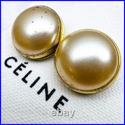 CELINE Vintage Gold Earrings with Faux Pearl, Large, Damaged, Old Style