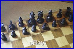 CHESS SET 3 Vintage Staunton Style antique box old WOODEN HAND CARVED 1800's
