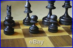 CHESS SET 3 Vintage Staunton Style antique box old WOODEN HAND CARVED 1800's