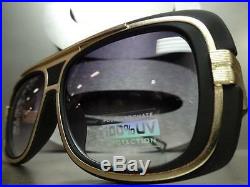 CLASSIC VINTAGE 70's RETRO Old School Style SUN GLASSES Matte Black & Gold Frame