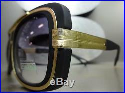 CLASSIC VINTAGE 70's RETRO Old School Style SUN GLASSES Matte Black & Gold Frame