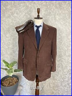 Canali Brown Velvet Cotton Old Money Style Italian Formal Suit 48, EU 58 W35 L31