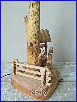 Carved TABLE LAMP Old Hickory STYLE Adirondack rustic camp Paul E Caron VINTAGE